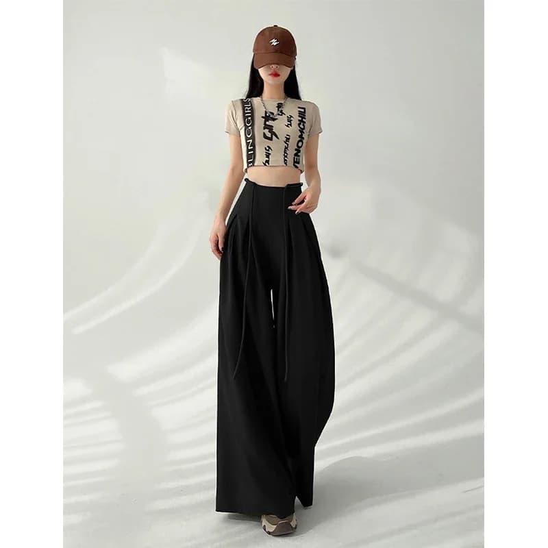 MEXZT Streetwear pantalon à jambes larges femmes coréen noir taille haute costume pantalon été mode 