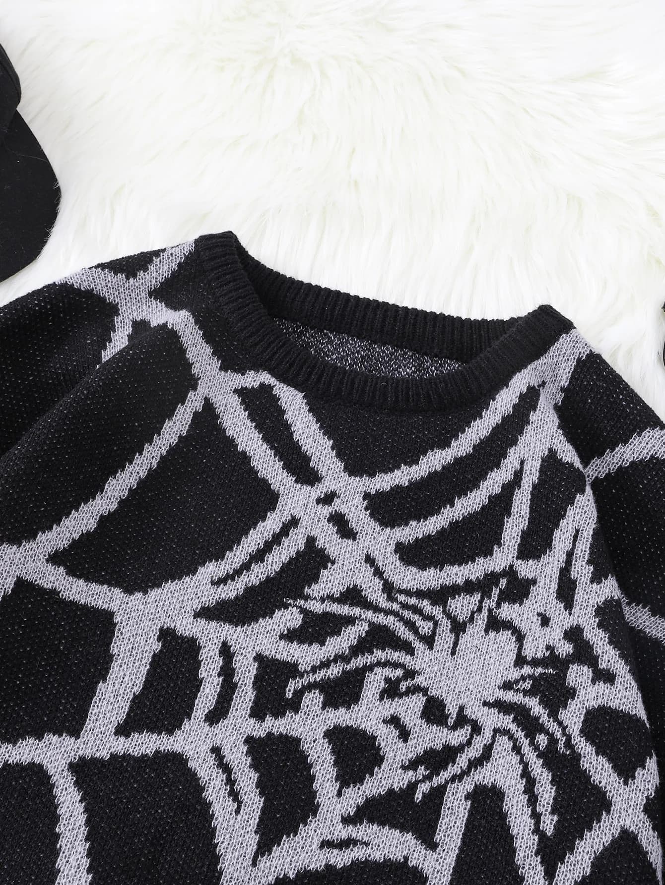 Nouveau populaire automne et hiver toile d'araignée Jacquard motif pull pull décontracté col rond tr