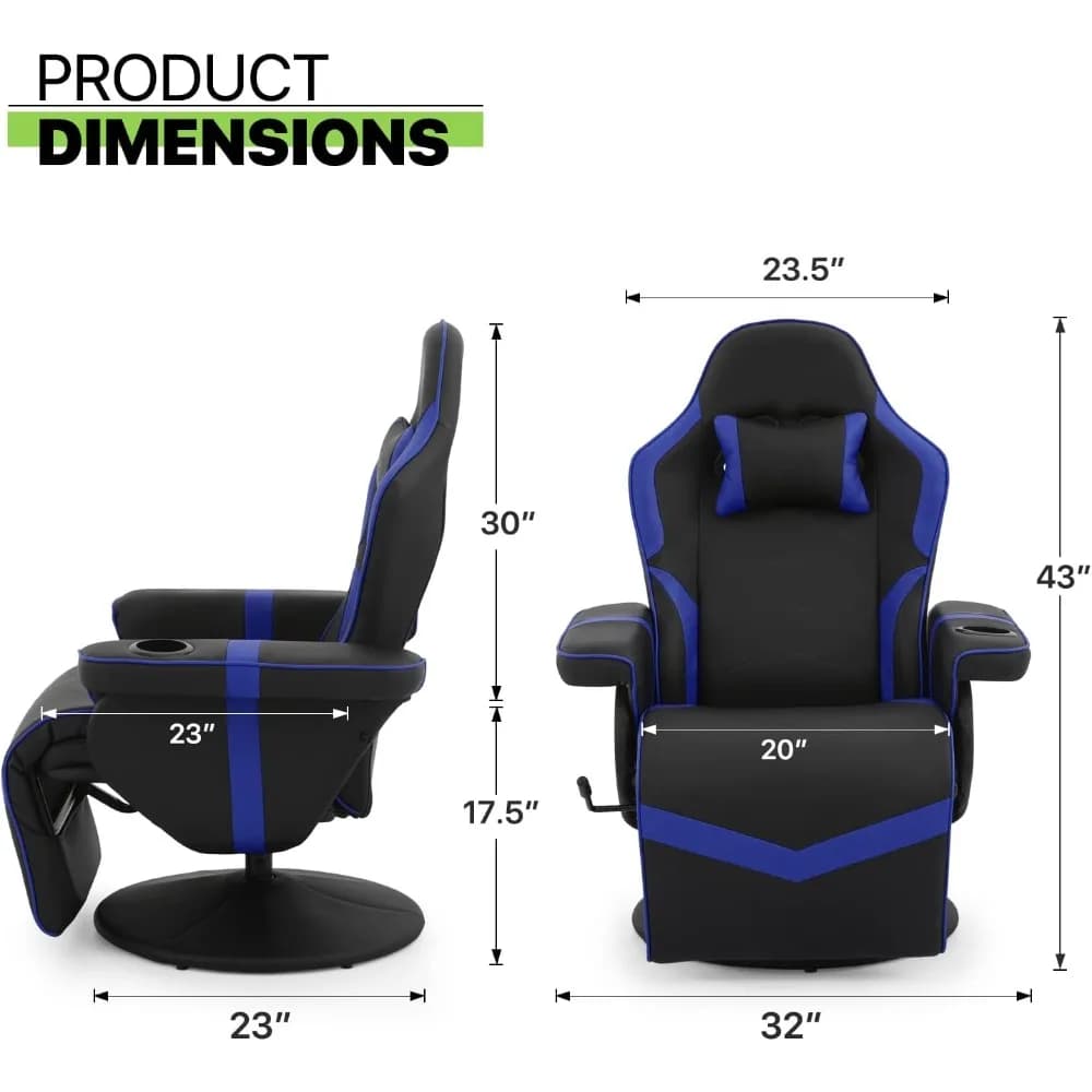 360 °   Fauteuil inclinable de jeu pivotant, chaise inclinable ergonomique en cuir PU avec dossier r