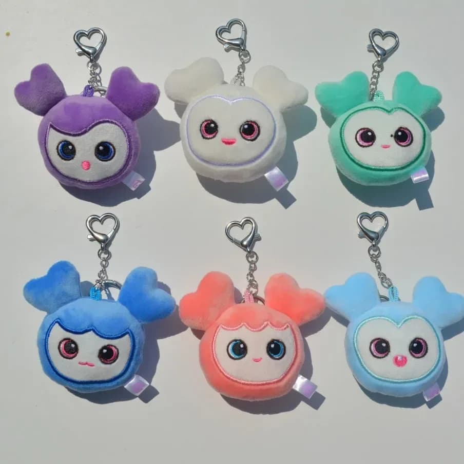 Porte-clés poupée en peluche Style Kpop, 9 pièces, mignon, tête de dessin animé, breloque de sac, ac