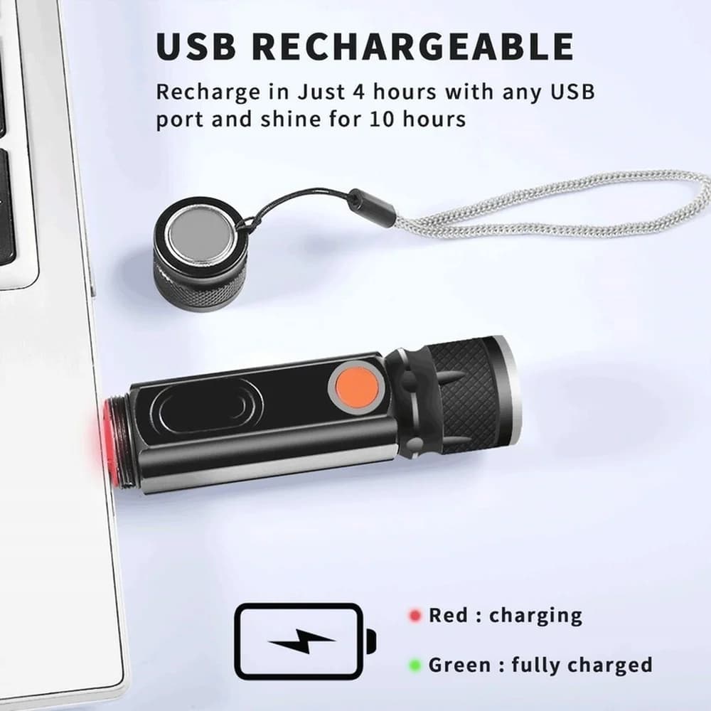 USB T6 lumière forte LED lampe de poche Rechargeable torche magnétique Lanter Zoomable lampe de poch