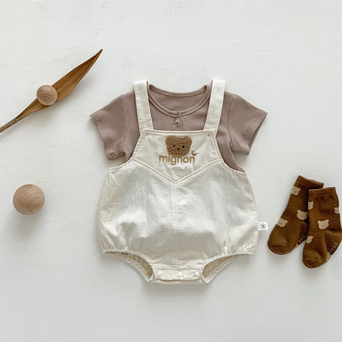 Ensemble de vêtements d'été pour bébé, salopette à imprimé ours mignon, 0-24 mois