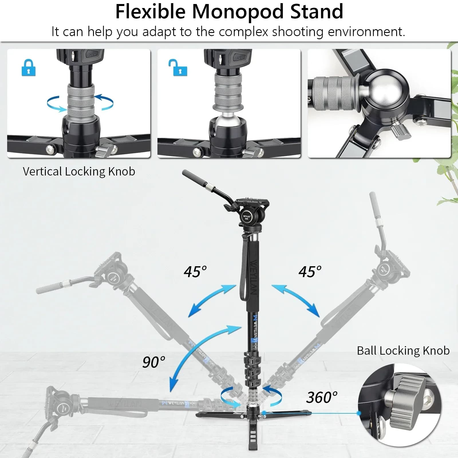Trépied pour appareil photo reflex numérique professionnel, monopode, 360, panoramique, tête des Émi