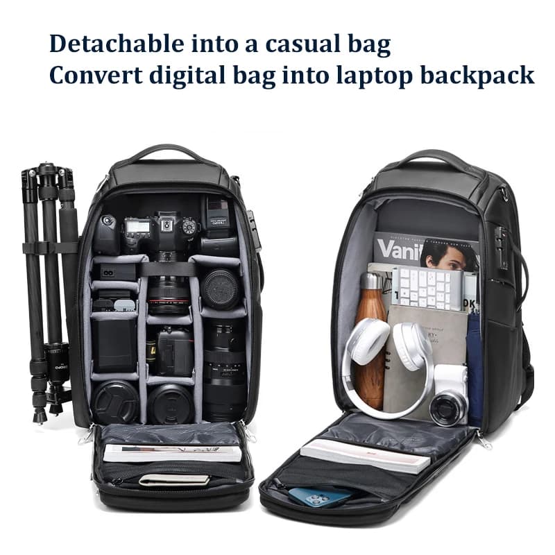 Sac à dos professionnel pour appareil photo reflex pour hommes, avec trépied, détachable dans un ant