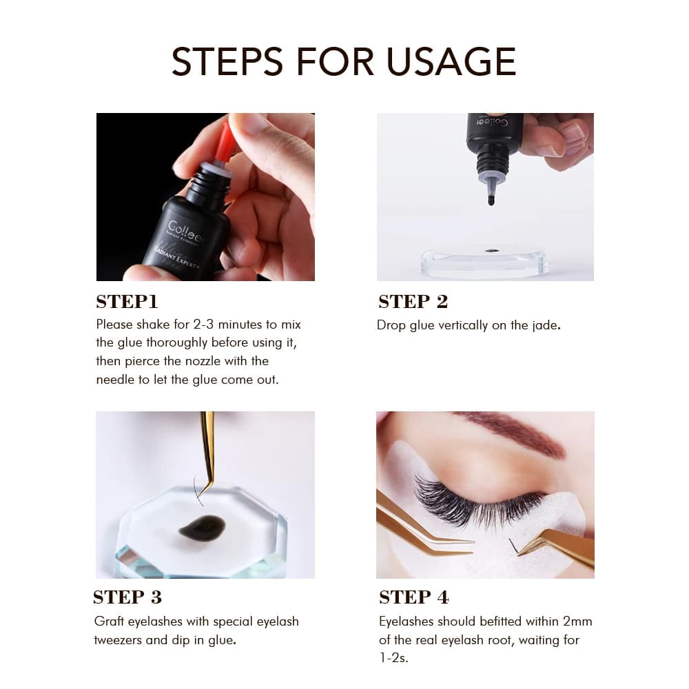 Colle à cils Gollee 0.5-1s séchage rapide, sans latex, 5ml, professionnelle, waterproof, pour extens