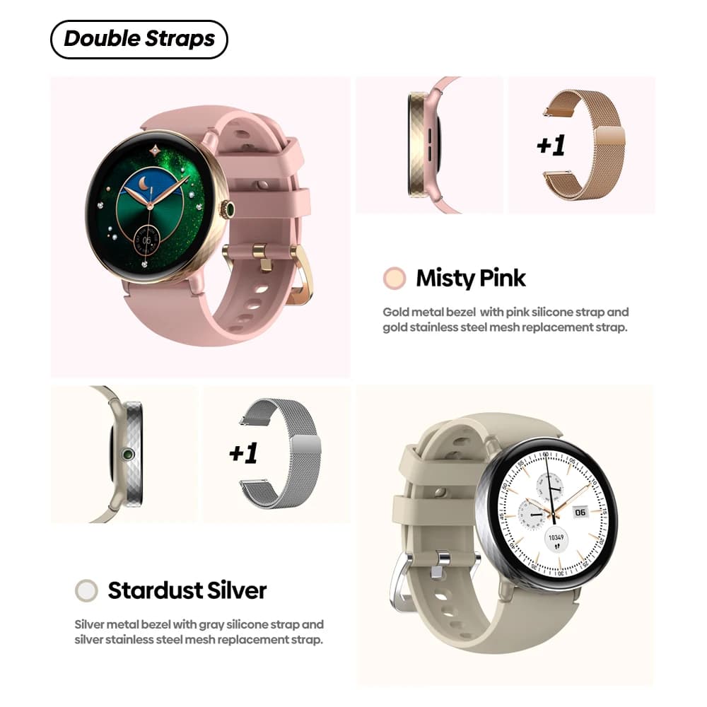 Zeblaze Lily 2 Smartwatch pour femme, appel Bluetooth, écran AMOLED 2025 ", double sangles, surveill