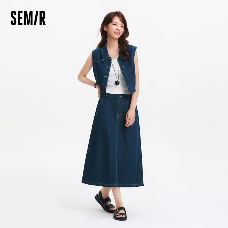 Ensemble jupe et chemise sans manches rétro à col revers pour femme Semir 2026 – Style décontracté u