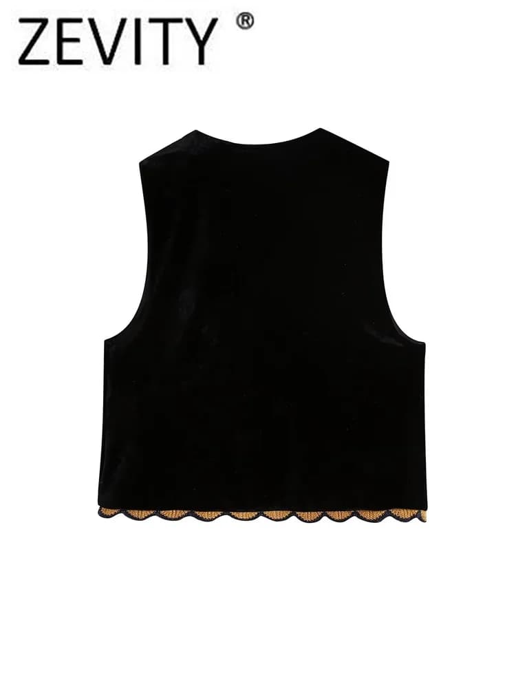 Zevity femmes Vintage paillettes fleur broderie gilet veste dames rétro style national patchwork déc