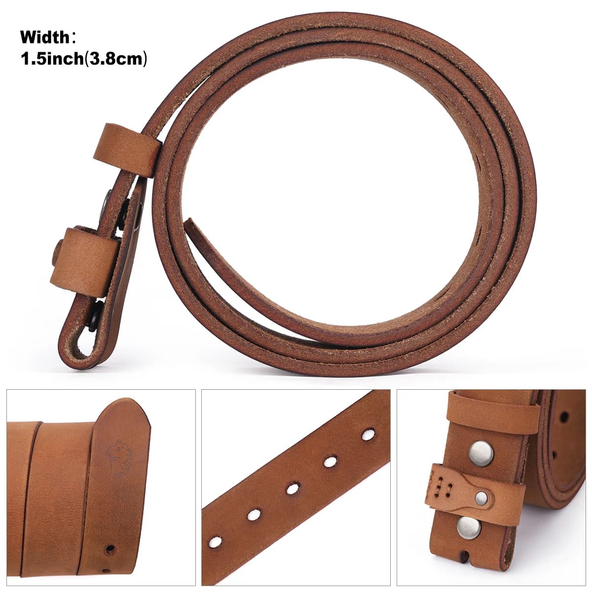 BISON DENIM Ceinture pour hommes en cuir véritable, ceintures vintage en cuir sans boucle, ajustemen