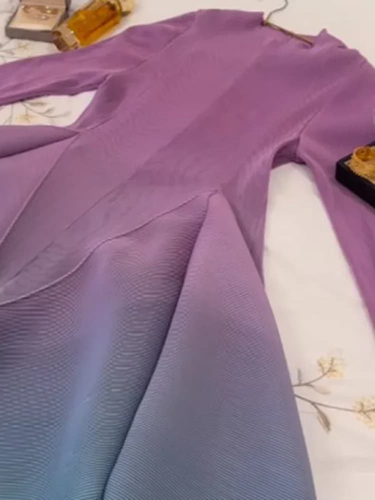 Robe Plissée à Manches sulfpour Femme, Vêtement de Soirée, Dégradé, à Col Ras du Cou, à la Mode, Nou