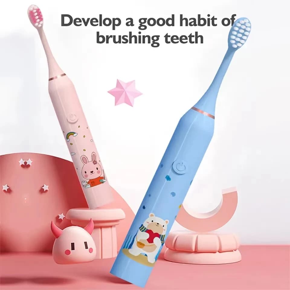 Brosse à dents électrique sonique propre pour enfants, motif de dessin animé pour enfants, avec tête