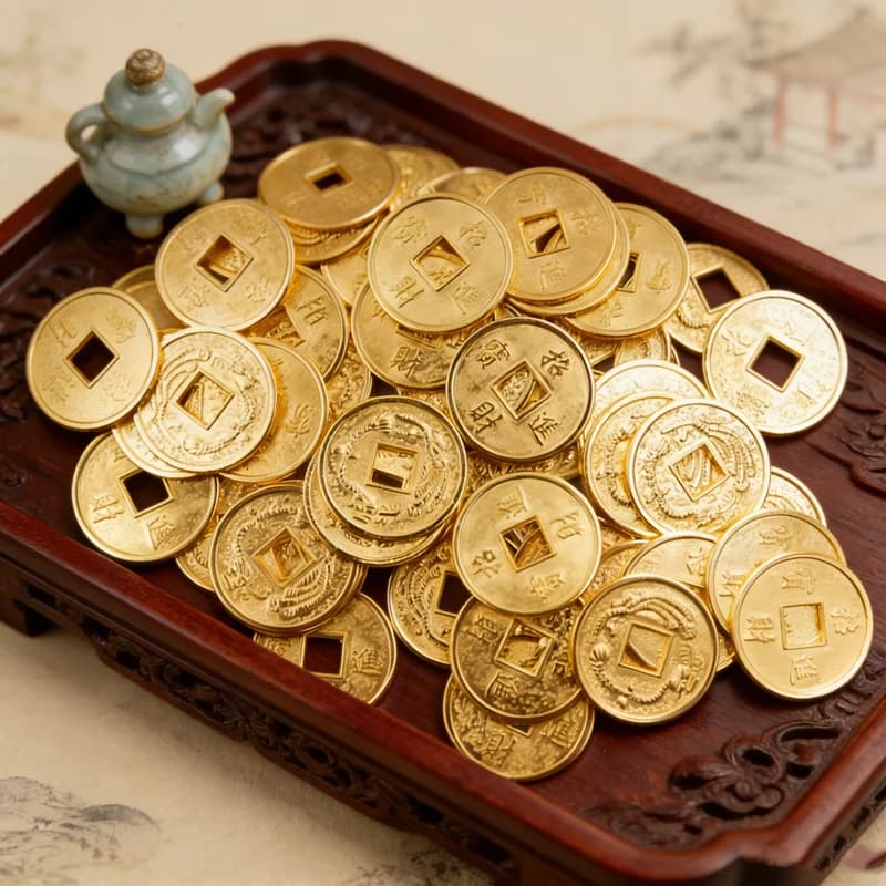 Vente en gros de pièces de monnaie chinoises anciennes Feng Shui dorées de 24/20 mm, porte-bonheur, 