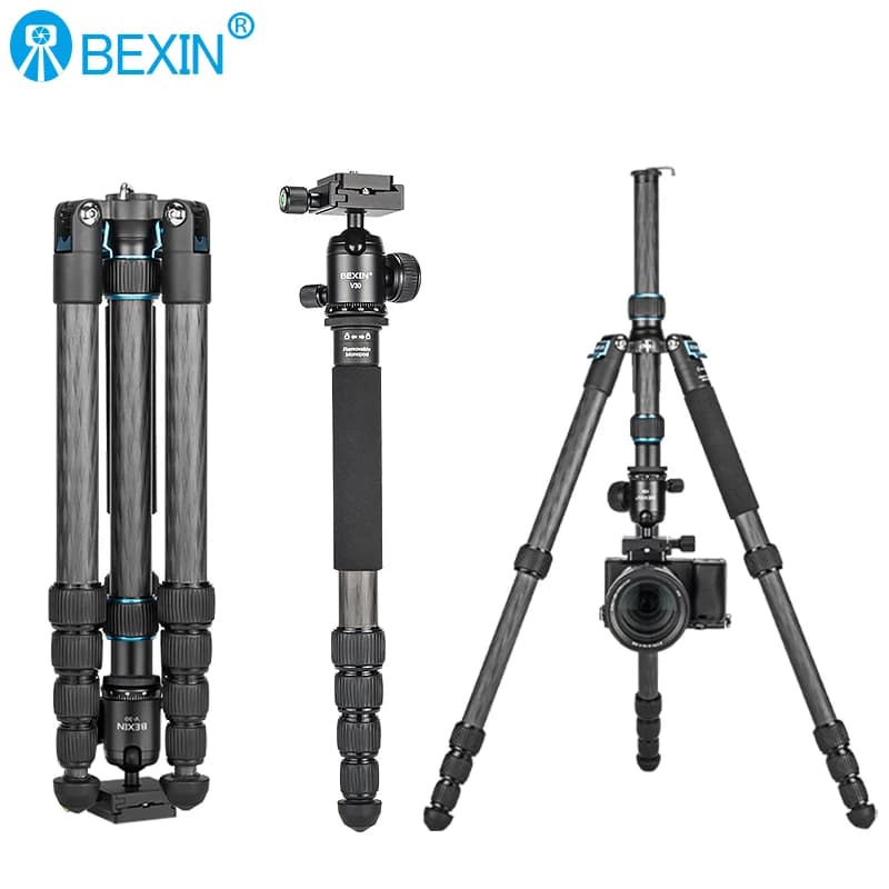 BEXIN voyage professionnel tripe léger en Fiber de carbone monopode rotule tir trépied support pour 