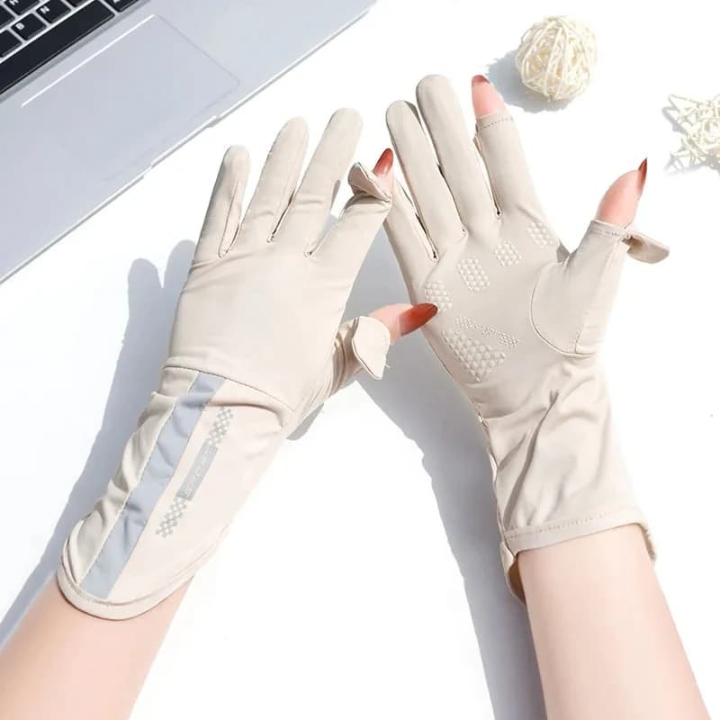 Gants de protection solaire d'été pour femmes, soie glacée fine, Anti-ultraviolet, rosée, écran tact