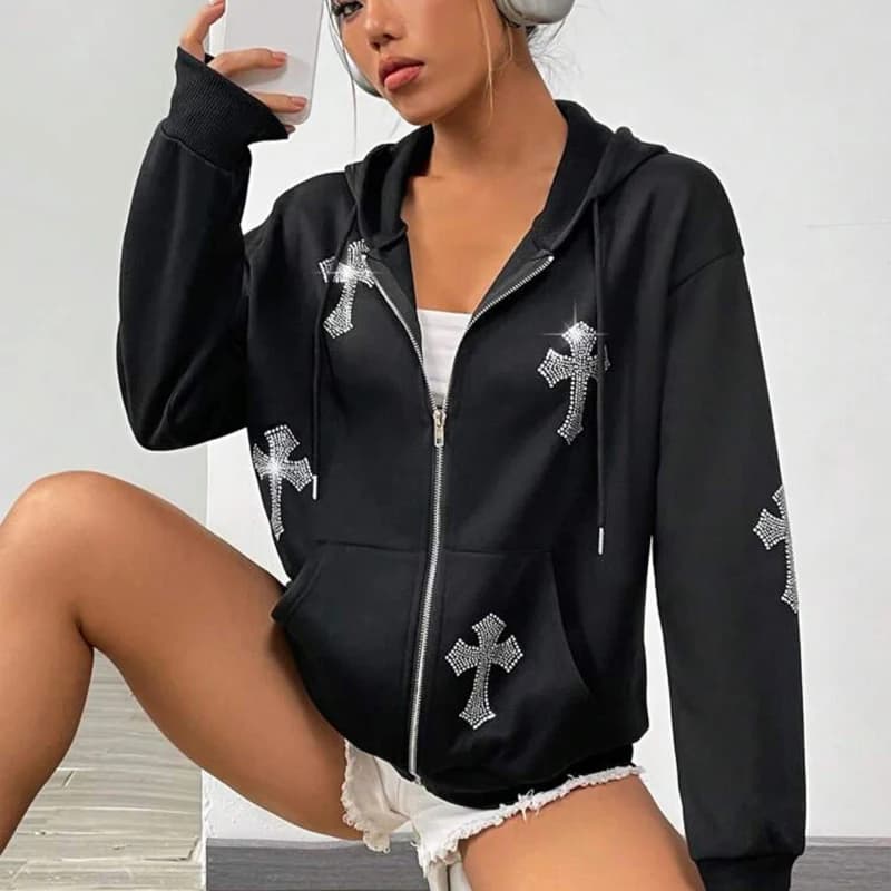 Sweat à capuche zippé à manches longues pour hommes et femmes, sweats à capuche gothiques avec biscu