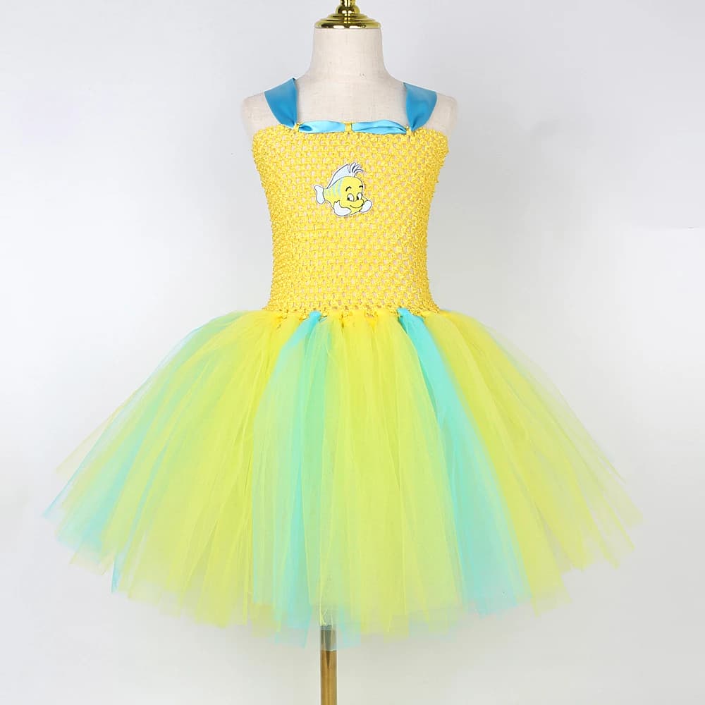 Costumes de flet de sirène pour bébés filles, robe tutu de poisson de dessin animé pour enfants, ten