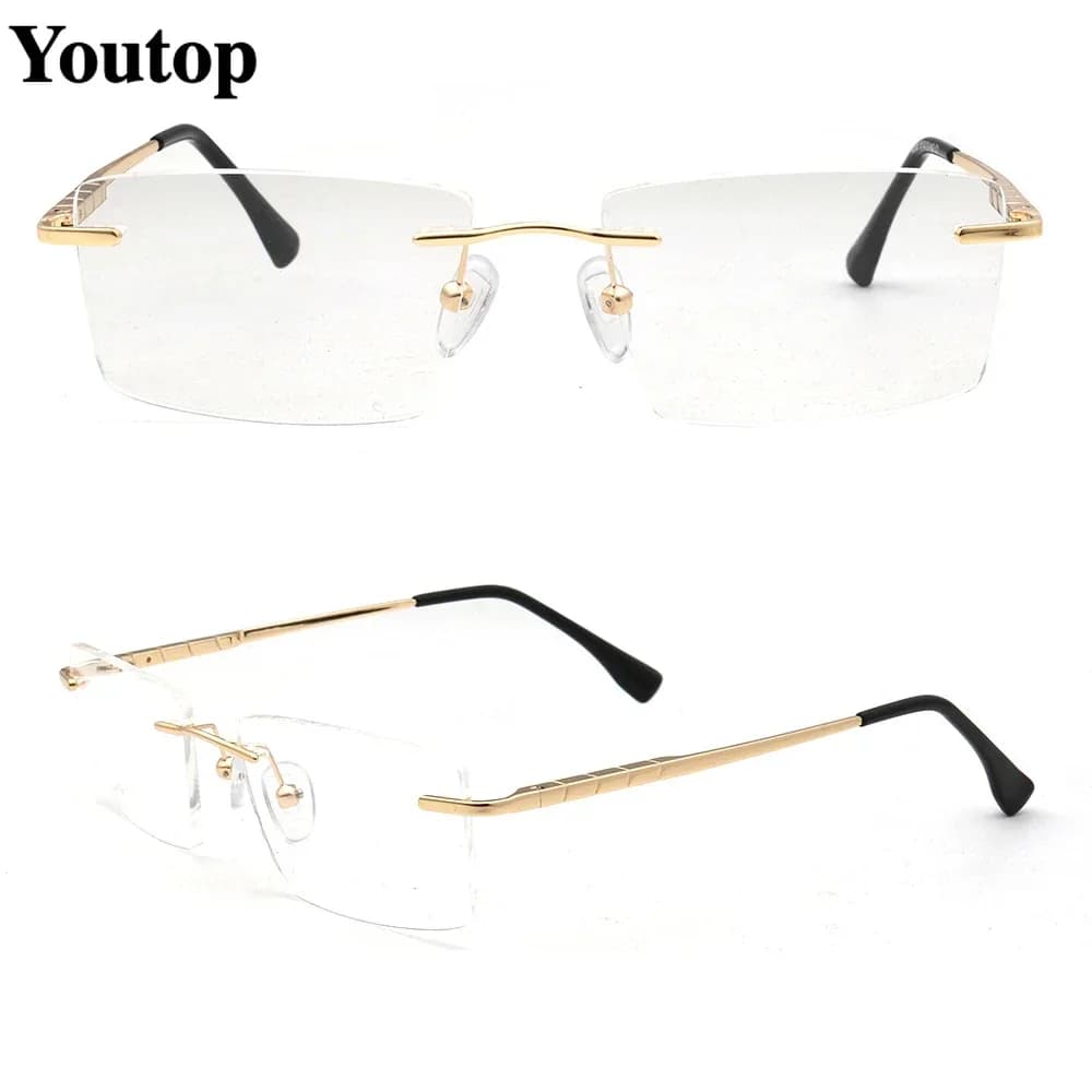 Montures de lunettes rectangulaires sans monture pour hommes, lunettes optiques carrées en métal d'a