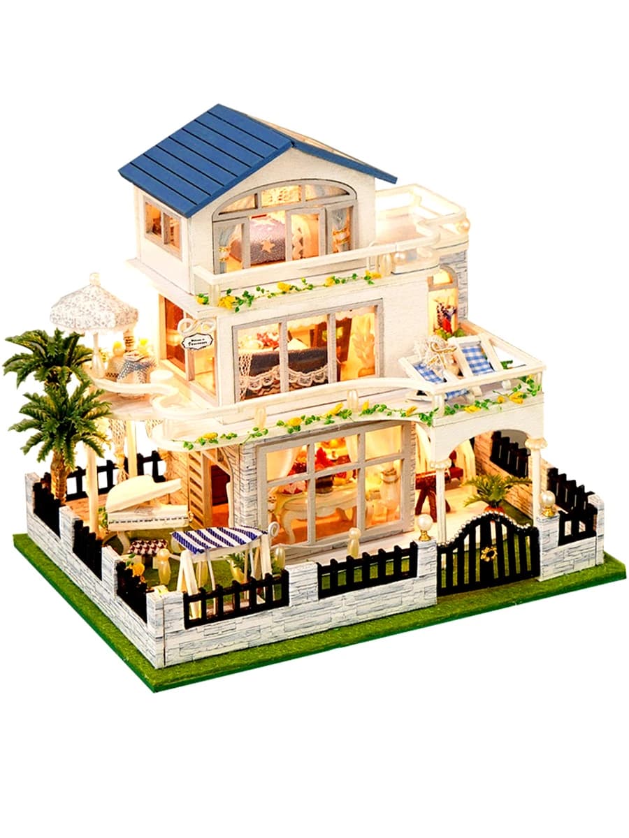 Maison de valse bleue DIY modèle TC15 - Créez votre villa européenne lumineuse, cadeau parfait pour 