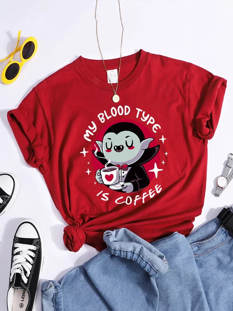 Vampire mon Type de sang est café impression t-shirt Original Sport t-shirts décontracté ample t-shi
