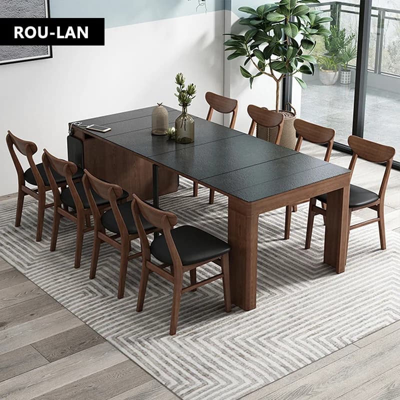 Table à manger pliante en ardoise nordique, chaise rétractable, petit appartement, maison