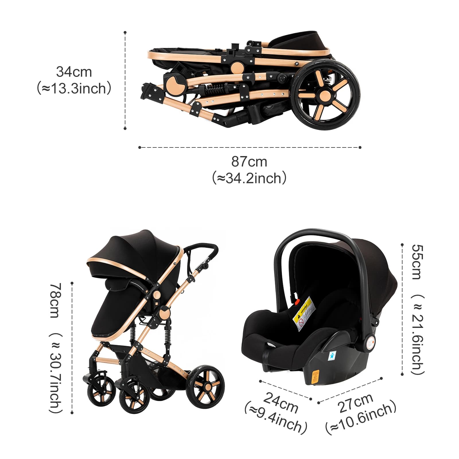 Poussette de luxe 3 en 1 pour bébé, avec siège auto et berceau, landau de paysage haut, légère, faci