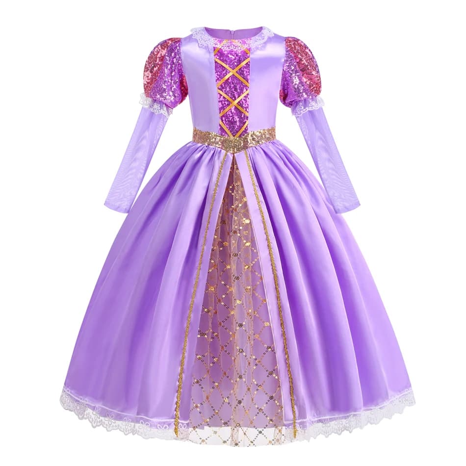 Robe de princesse Rapunzel d'été pour fille, costume Enfant Tangled, vêtements de luxe en maille vio