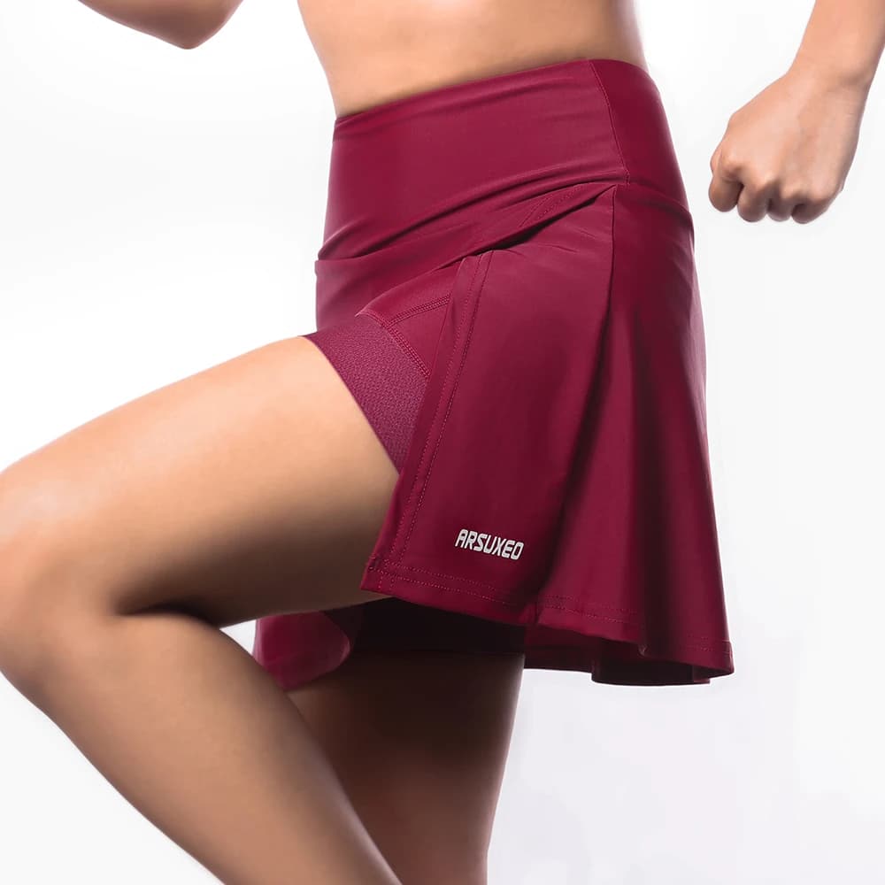 ARSUXEO-Short de cyclisme décontracté avec poches rembourrées pour femme, jupe-culotte pour le tenni