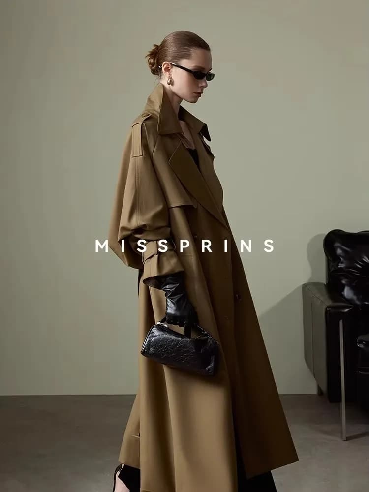 Lautaro printemps automne Long kaki Trench manteau pour femmes ceinture Double boutonnage Chic luxe 
