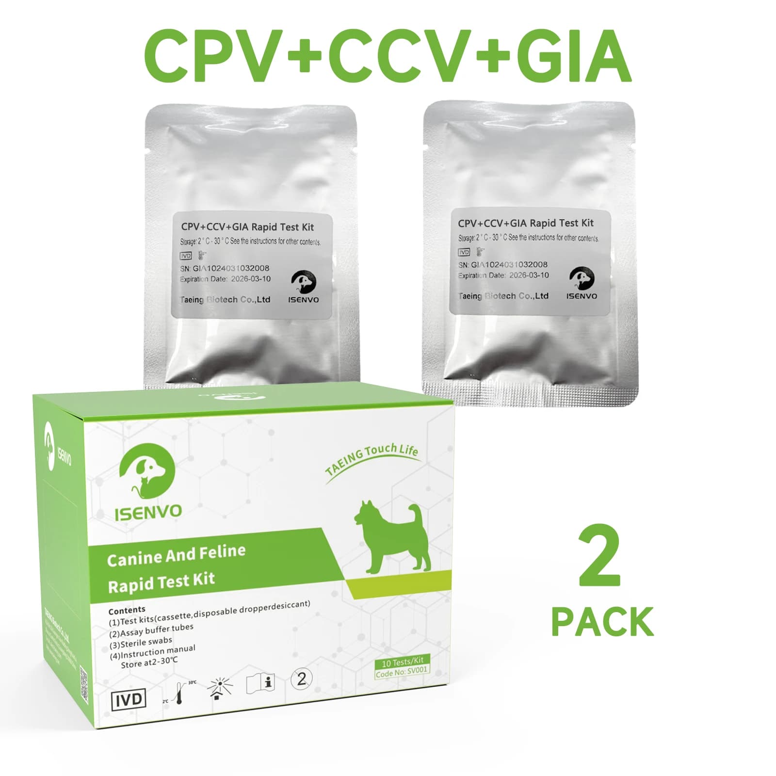 Kit de Test rapide 3 en 1 combiné canin CPV + CCV + GIA Ag, Test de santé domestique pour chiens vét