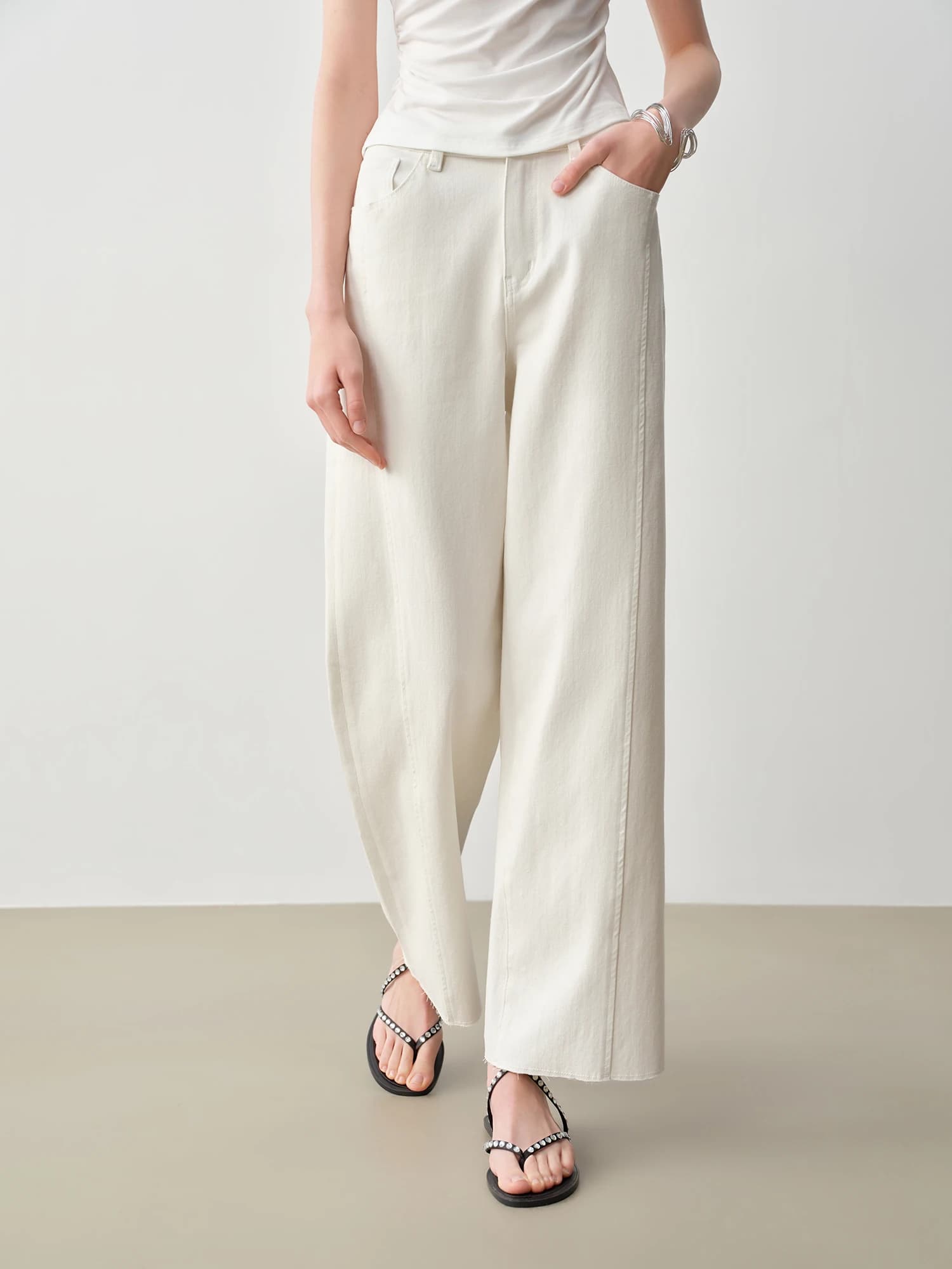 ZIQIAO Jean droit patchwork à bords effilochés longueur cheville pour femme – Nouveautés Printemps 2