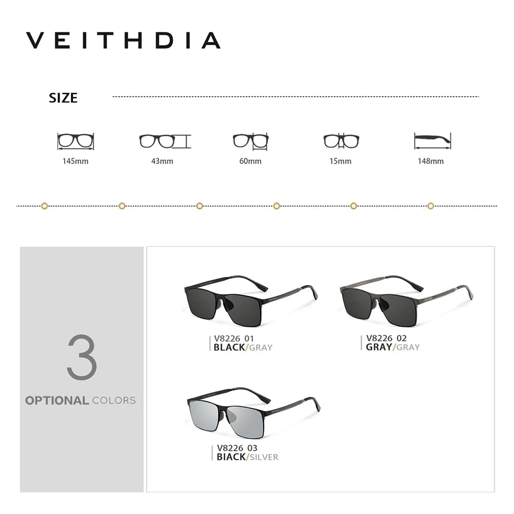 VEITHDIA-Lunettes de soleil polarisées en acier inoxydable pour homme, verres en nylon pour la condu