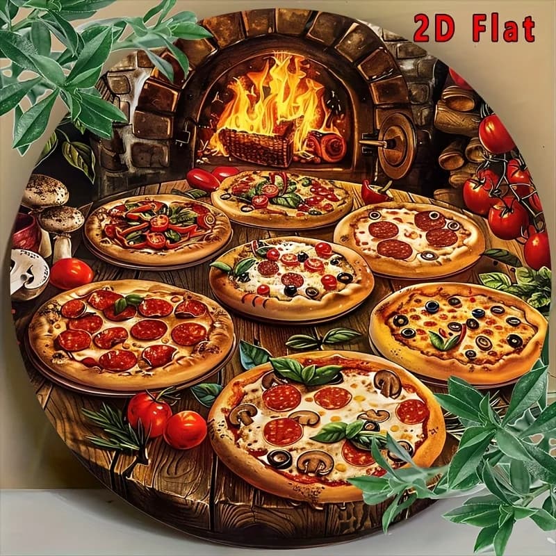 Art mural en aluminium pour Pizza Vintage, panneau métallique rond de 8x8 pouces avec image de Pizza