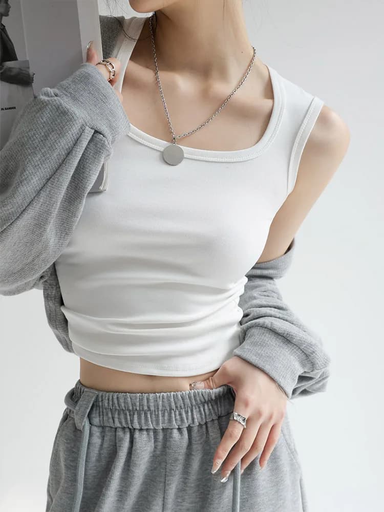 Caraco artificiel astique à Col en U pour Femme, Haut Précieux de Lit, Basique, Solide, Été