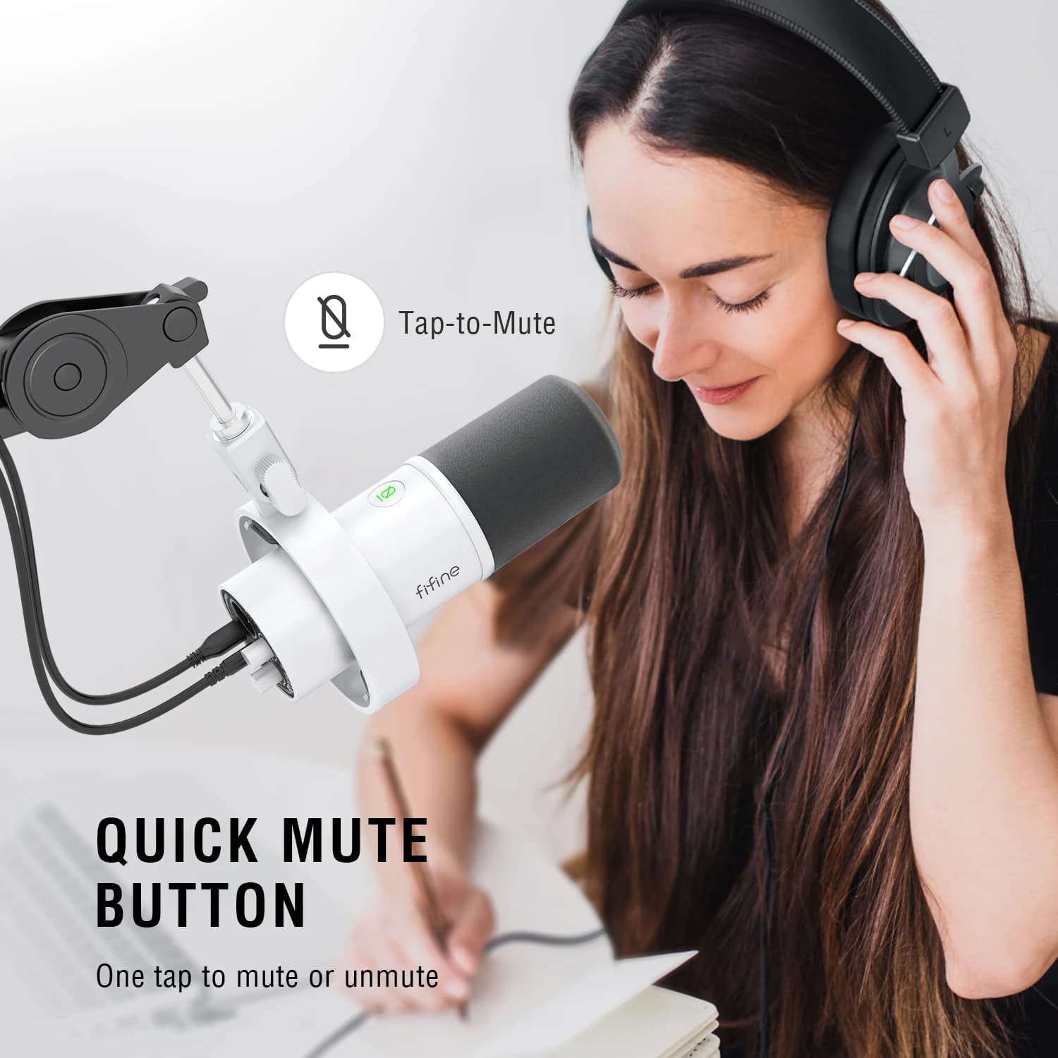 FIFINE Microphone USB/XLR dynamique avec bouton de Gain/tactile-muet/prise casque, micro d'enregistr