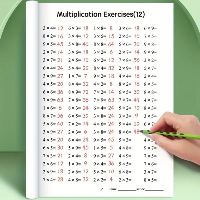 Cahier de travail sur la table de multiplication pour enfants, version anglaise de 48 pages, livre d