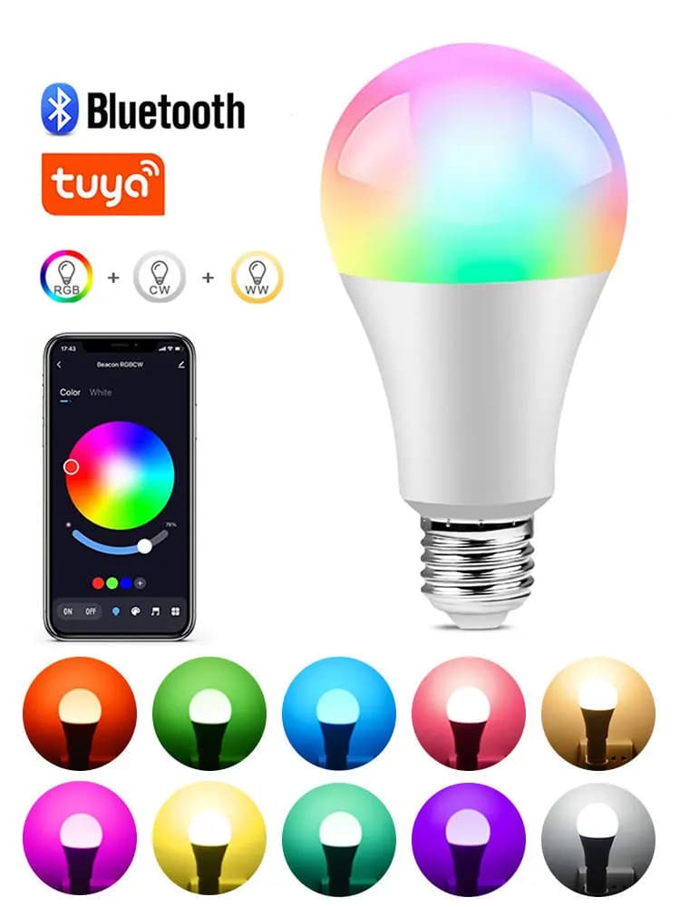Ampoule intelligente Bluetooth E27 AC85-265V 15W, contrôle par application Tuya Smart Life RGBCW, fo