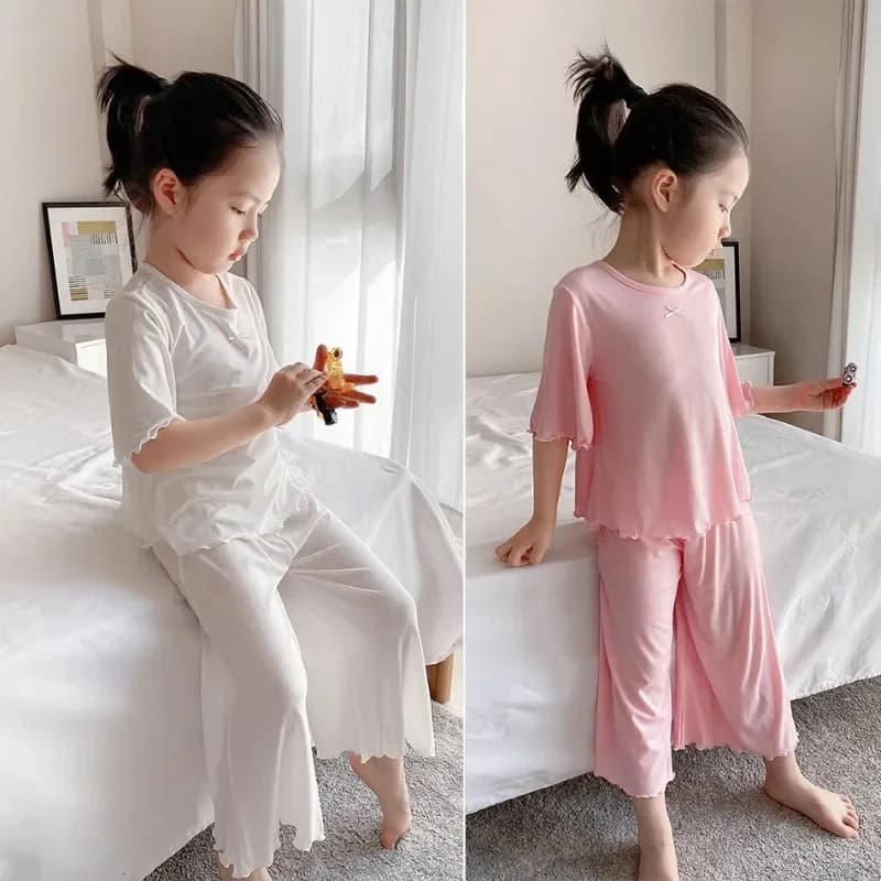Ensemble de soie glacée pour filles, vêtements de maison fins pour enfants, vêtements d'été pour enf