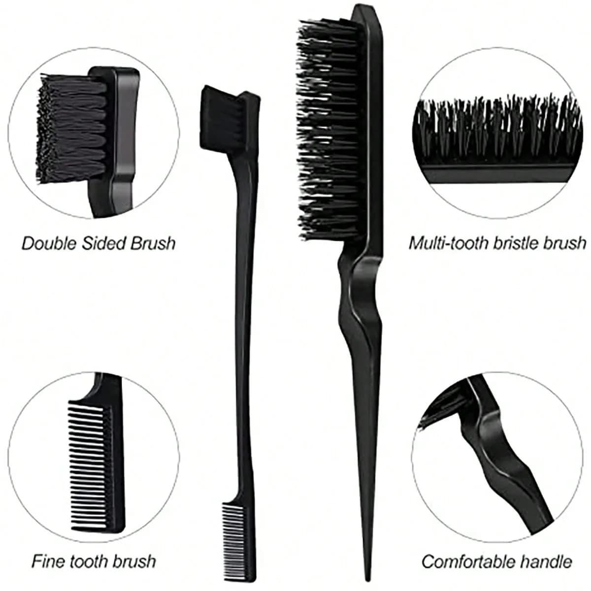 Ensemble de peignes de coiffure avec brosse à cheveux triple déchirures, brosse de bord de peigne à 