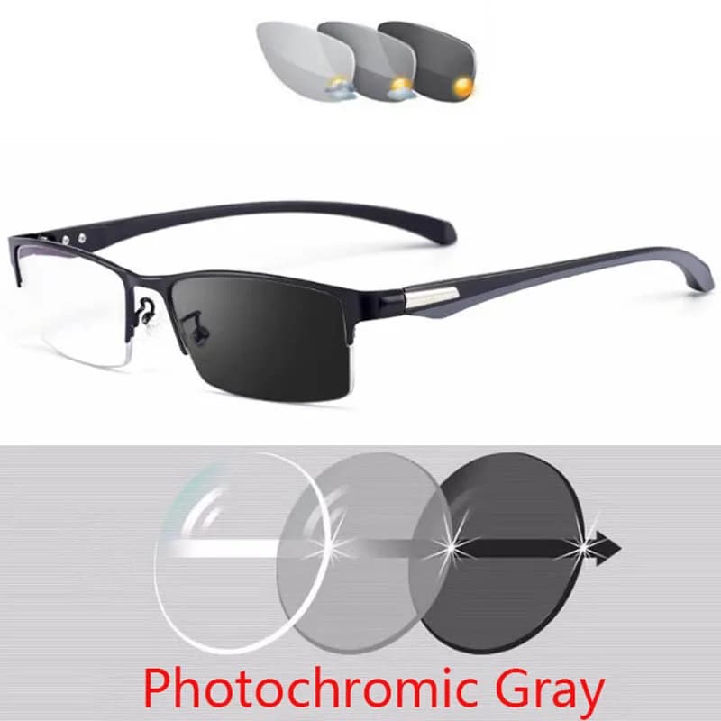Lunettes de myopie photochromiques à demi-monture en métal pour hommes et femmes, lunettes caméléon 
