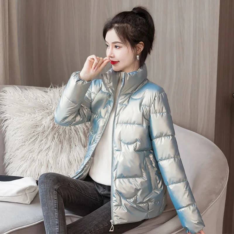 Veste courte rembourrée en duvet de couleur unie pour femme, coupe cintrée et à la mode, Parka d'hiv