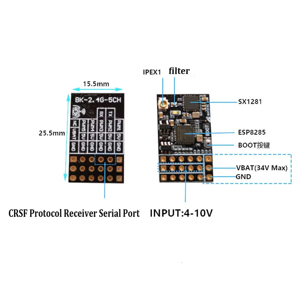 Récepteur PWM 5CH ELRS 2.4G avec antenne en cuivre, Signal Stable longue portée prend en charge ELRS