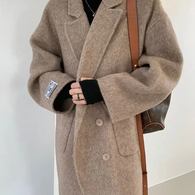 Smile Aen-Manteau en cachemire double face pour femme, veste longue en laine épaissie, style trempé