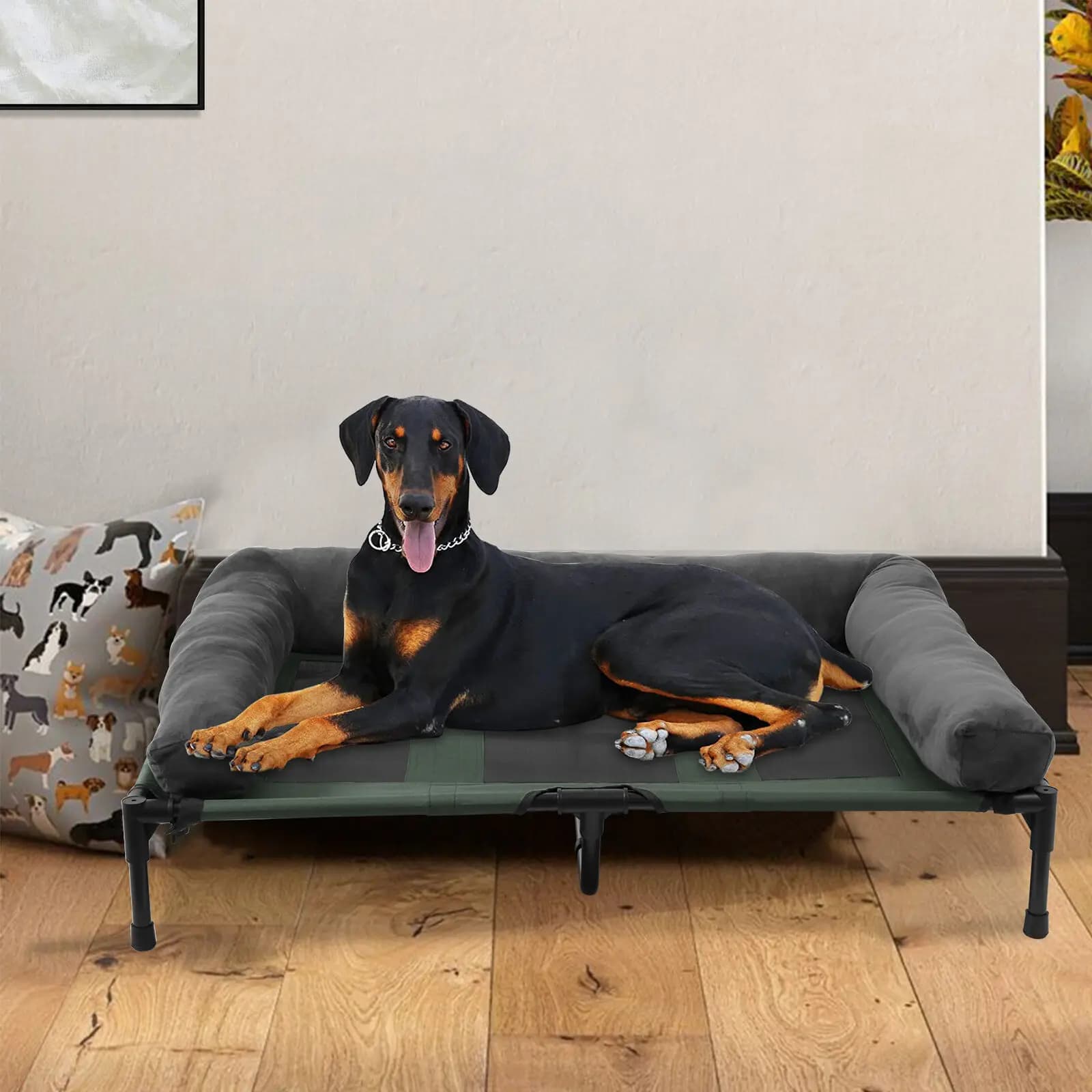 Lit SuréWerd'Niket d'Extérieur pour Chien et Chat, avec Poignées, Traversin Amovible en Peluche, Ref