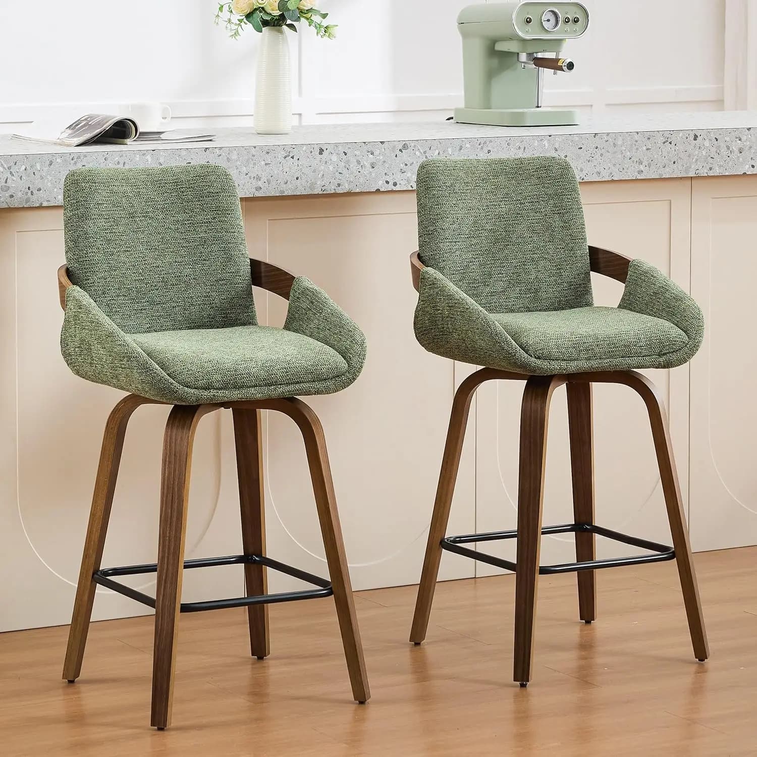Ensemble de 2 tabourets de bar pivotants à hauteur de comptoir, tabourets de comptoir en tissu de li