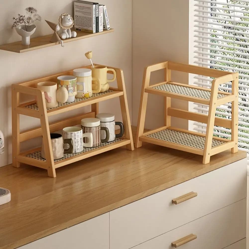 Étagère de rangement en bois pour cuisine, organisateur de bureau en rotin, présentoir à épices pour