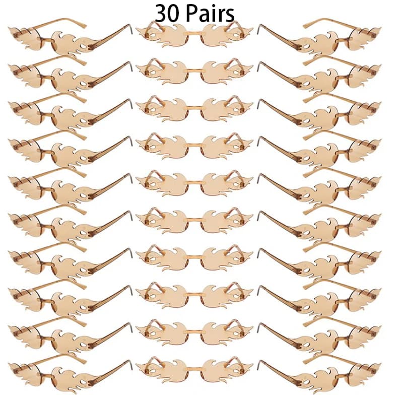 30 paires de lunettes de soleil sans monture en forme de flamme, couleur bonbon, décor de vacances à