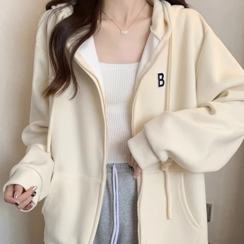 Sweat à Capuche Bordeaux pour Femme, Mode Vintage, Style Coréen, Fermeture Éclair, Assressenti, Brod