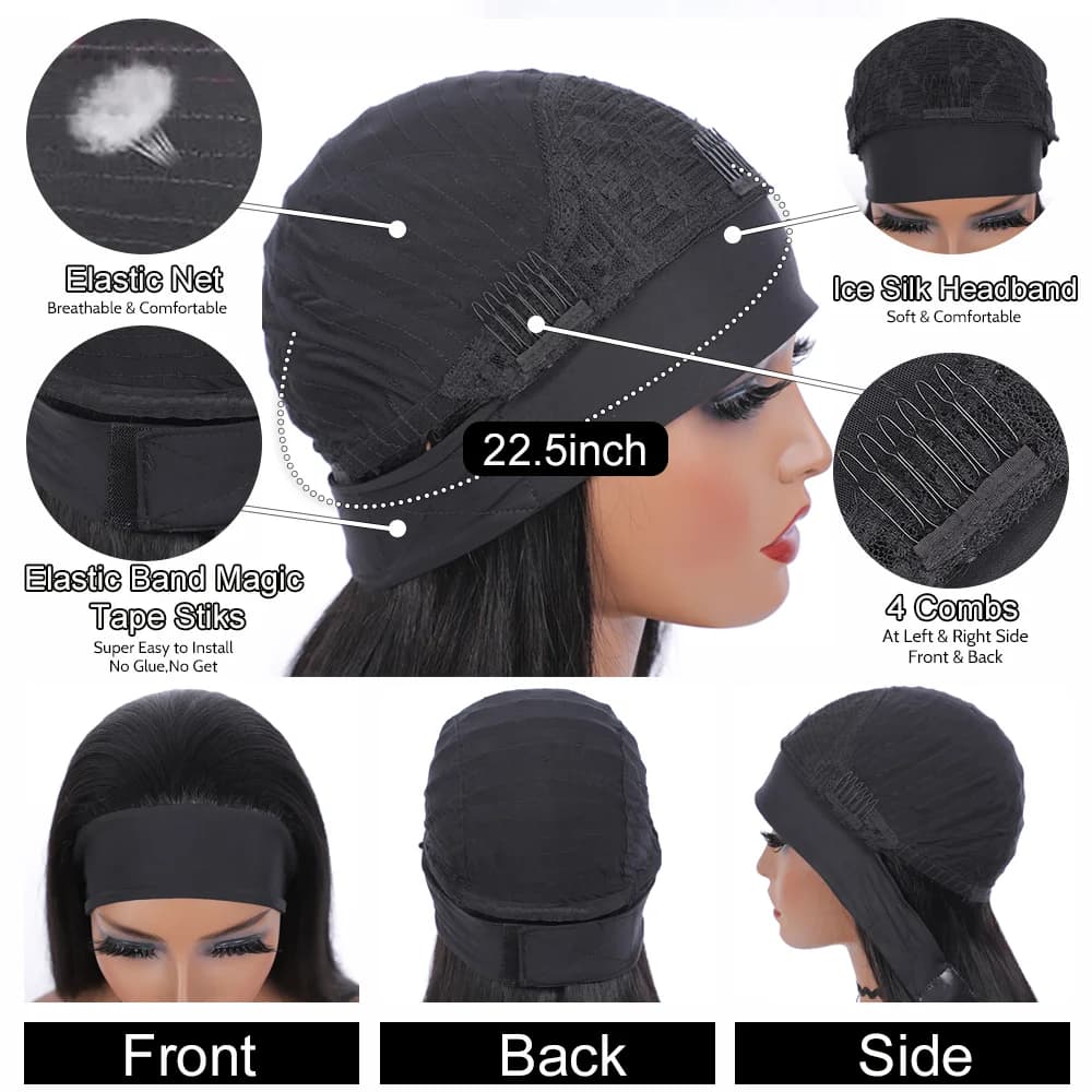 Bandeau perruque cheveux humains os droit perruques de cheveux humains pleine Machine faite péruvien