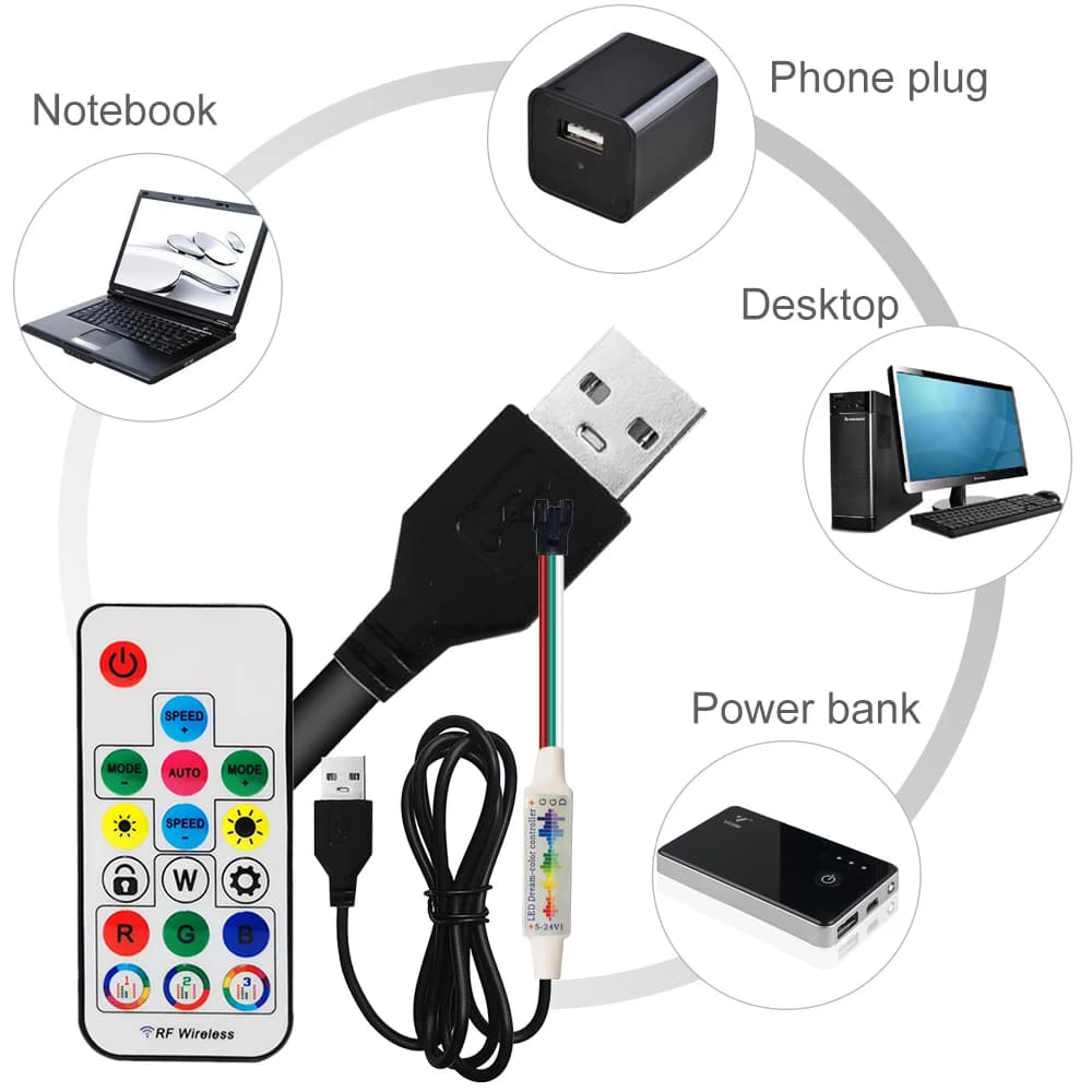 Panneau Lumineux Numérique Flexible et Adressable, Contrôleur de Musique à 17 Touches, WS2812B, DC5V