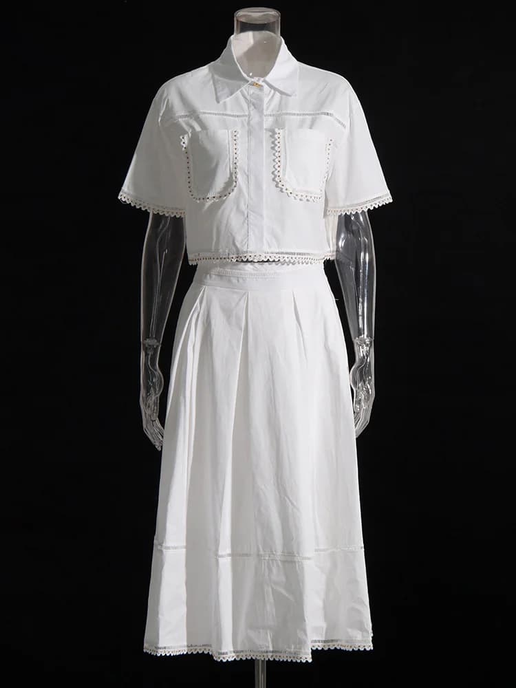 TWOTWurea YLE-Ensemble Deux Pièces pour Femme, Couleur Unie, Revers, Manches Courtes, Taille Haute, 